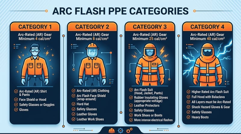 NFPA 70E PPE Categories 1 to 4