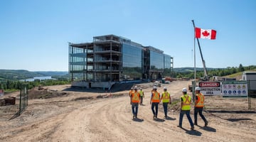 Construction site in New Brunswick Canada with workers in hard hats and safety vests - COR certification guide