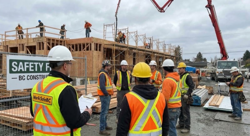 WorkSafeBC safety officer conducting a site inspection on a BC construction project