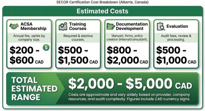 SECOR certification cost breakdown infographic for Alberta contractors