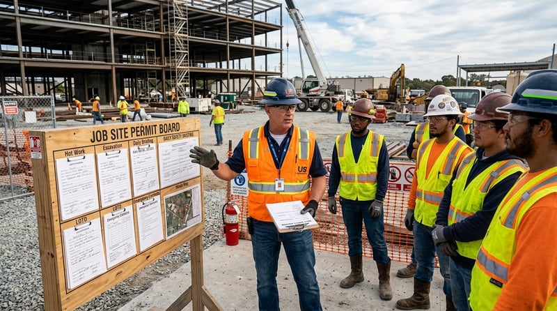 US crew receiving OSHA-focused pre-task hazard briefing