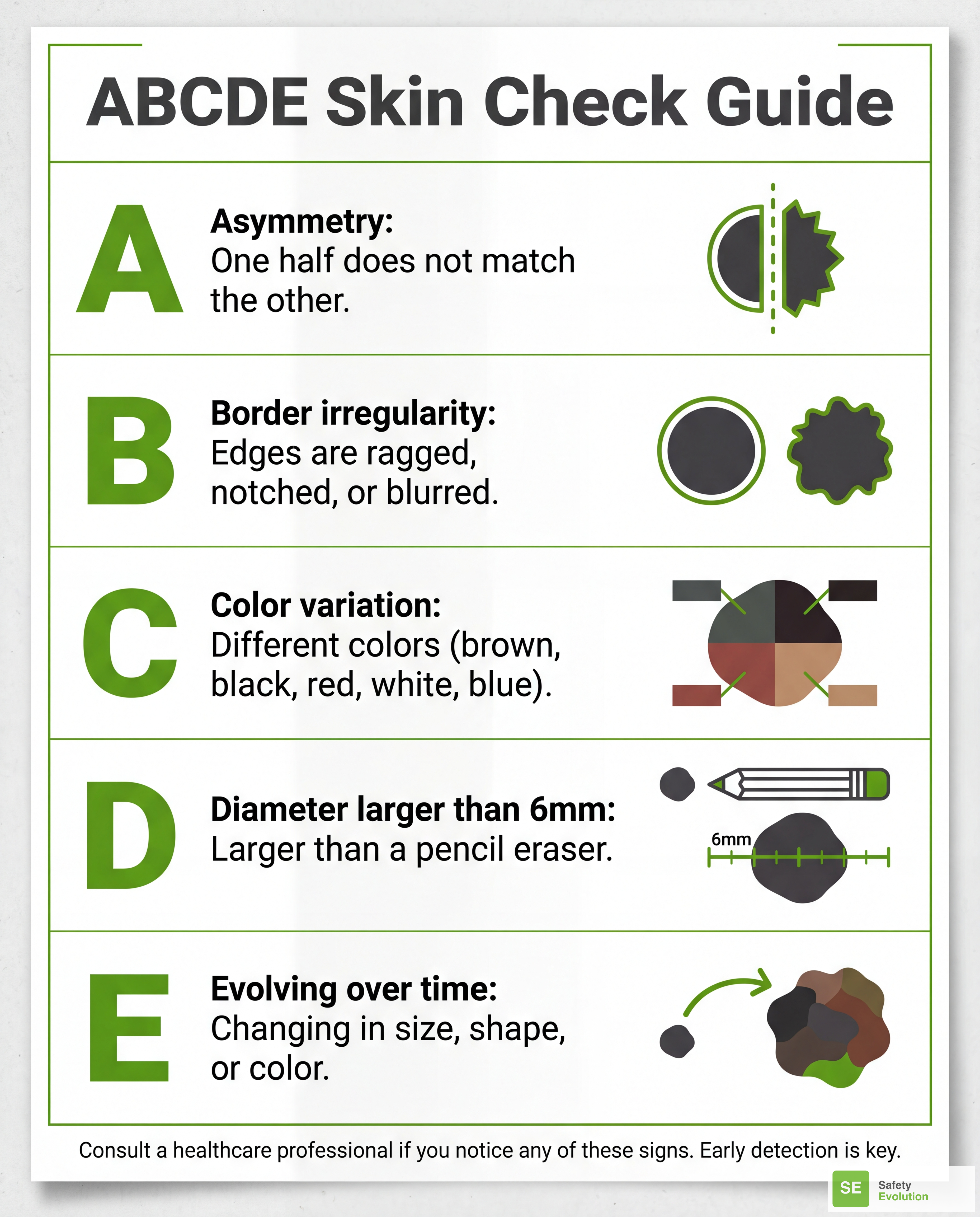 ABCDE skin cancer check reference chart for construction workers