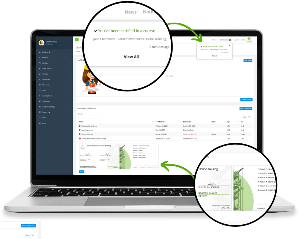 Training certificates automatically upload into workers profiles & training matrix