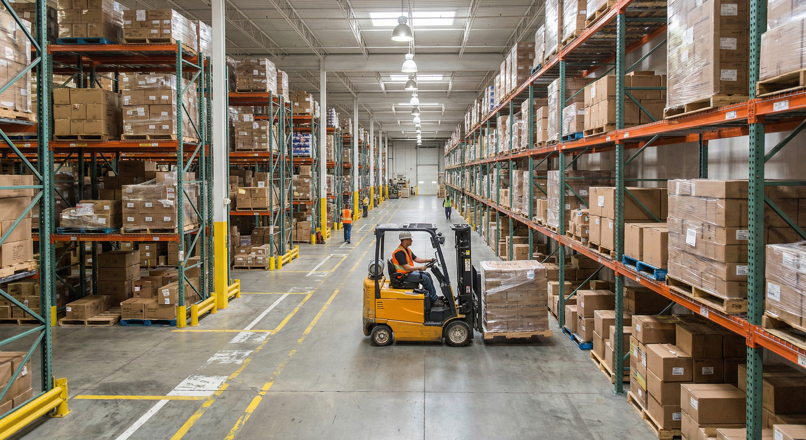 Forklift operator moving pallets in a Canadian warehouse — training costs vary by province from $150 to $600 per operator