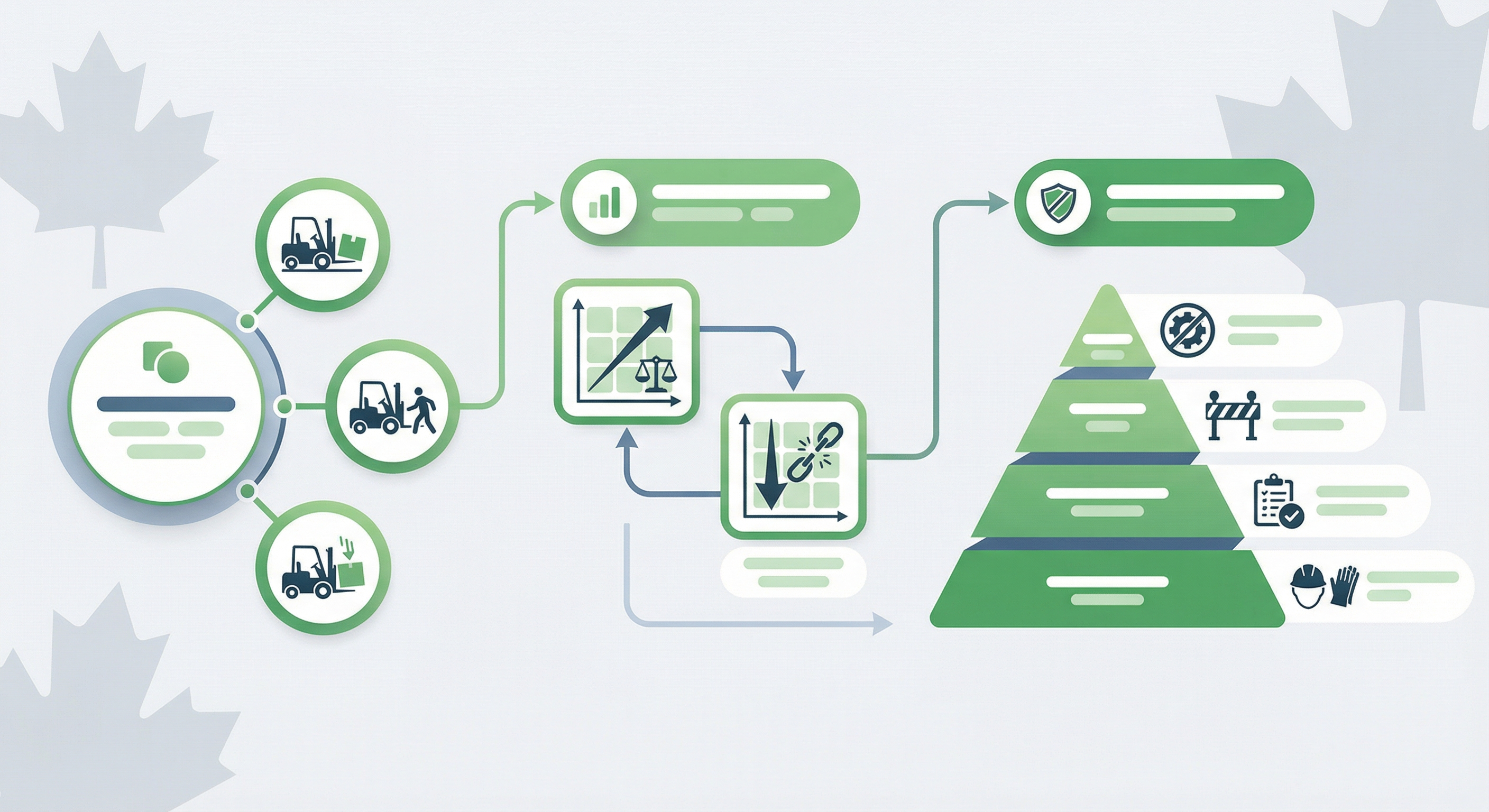 Risk assessment framework for forklift safety showing hazard identification, risk evaluation, and control hierarchy