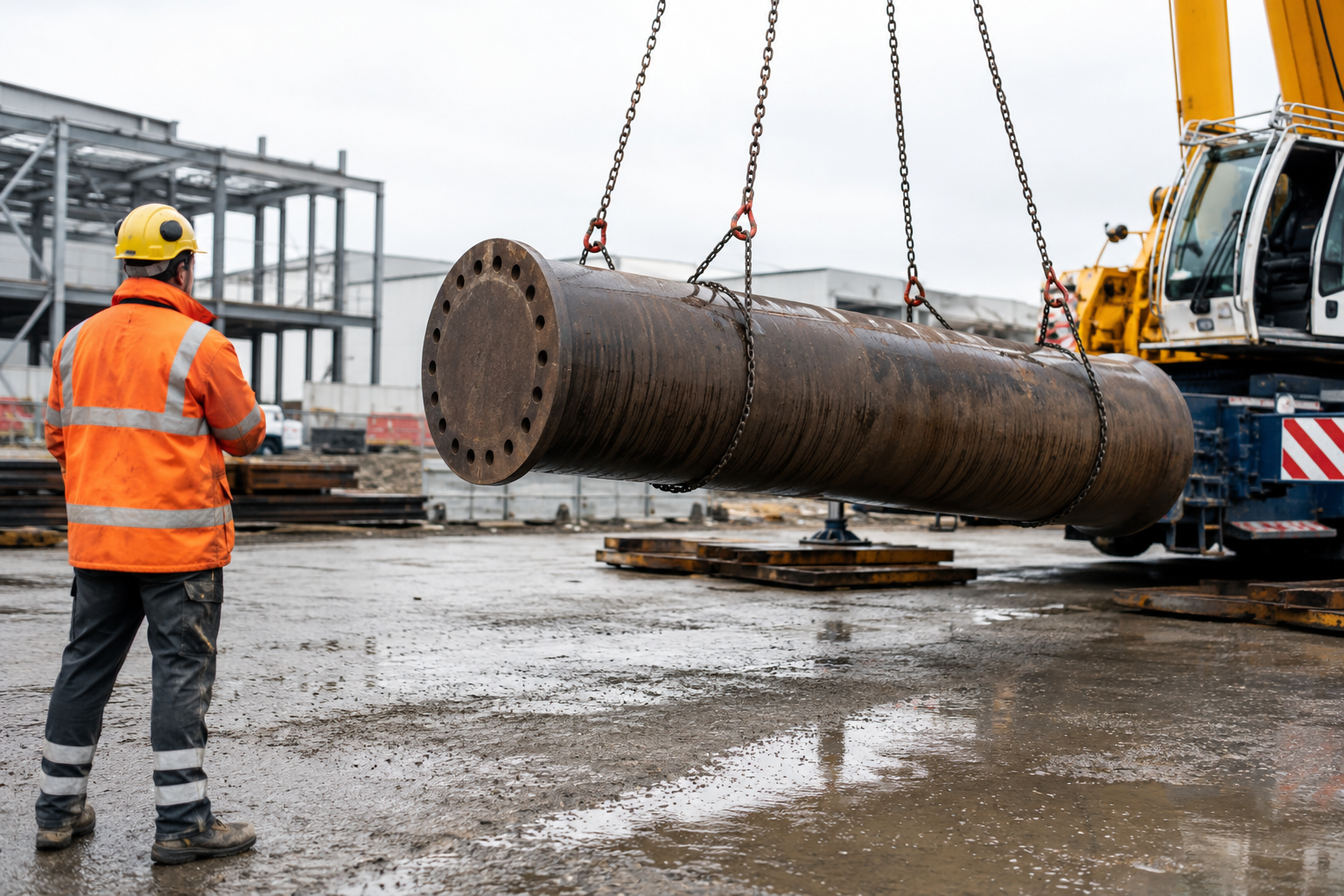 Heavy suspended load moving near an exclusion zone with a worker safely outside the line of fire